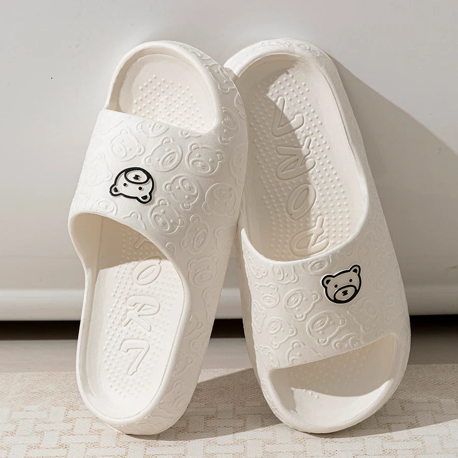 Cute Bear Women Slippers Summer Indoor Soft Cartoon Sandals Bathroom Anti-slip Outdoor Comfy Men Leisure Shoes Couple