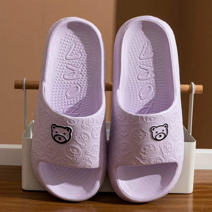 Cute Bear Women Slippers Summer Indoor Soft Cartoon Sandals Bathroom Anti-slip Outdoor Comfy Men Leisure Shoes Couple