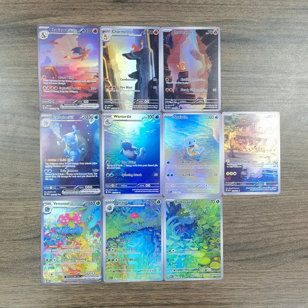 10PCS/set Pocket Monsters Card 151 Series EX Charizard Venusaur Blastoise PTCG SAR Scarlet Violet Animation Collection Card