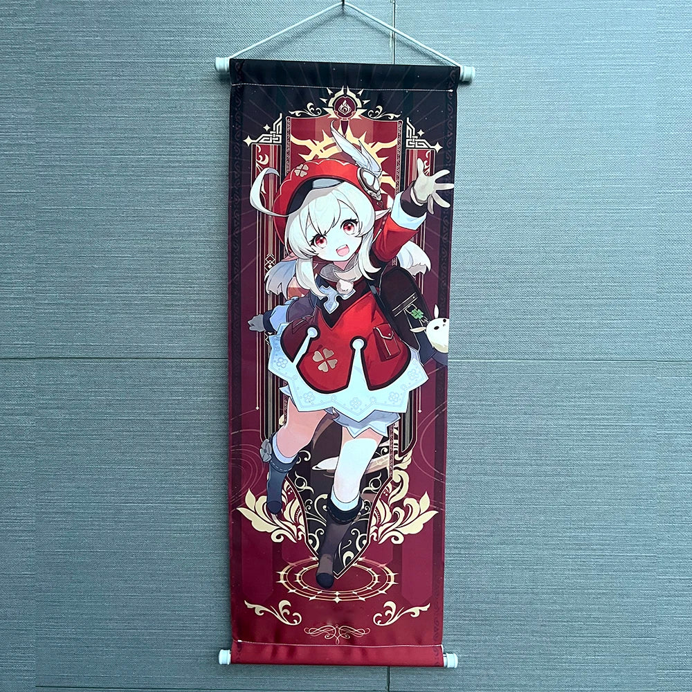 Hot Game Impact Scroll Canvas Cosplay Cartoon Heros Wall Hanging Poster Halloween Xmas Decor Fans Collection Students Gifts