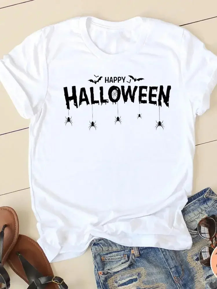 2024 Letter Spider Trend Halloween Thanksgiving Tee Ladies Clothing Clothes Fall Autumn Female T Women Graphic Print T-shirts