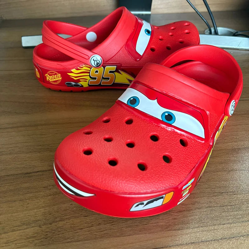 Cartoon Disney Pixar Lightninged Mcqueens Solid Waterproof Slippers Outdoor Sandals Casual Breathable Ankle-wrap EVA Shoes Gift