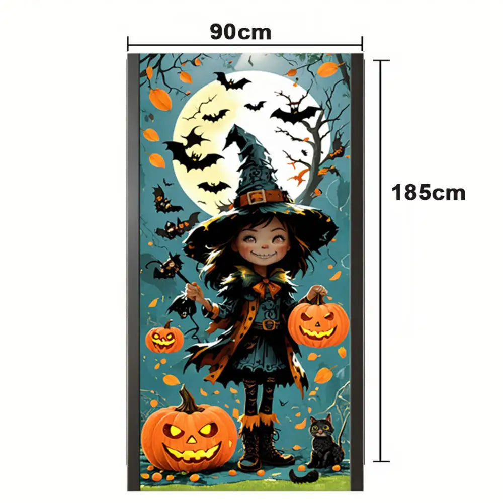Halloween Door Decorations Horror Moon Night Dead Tree Scary Cemetery Pumpkins Door Cover Banner Halloween Front Door Porch Back