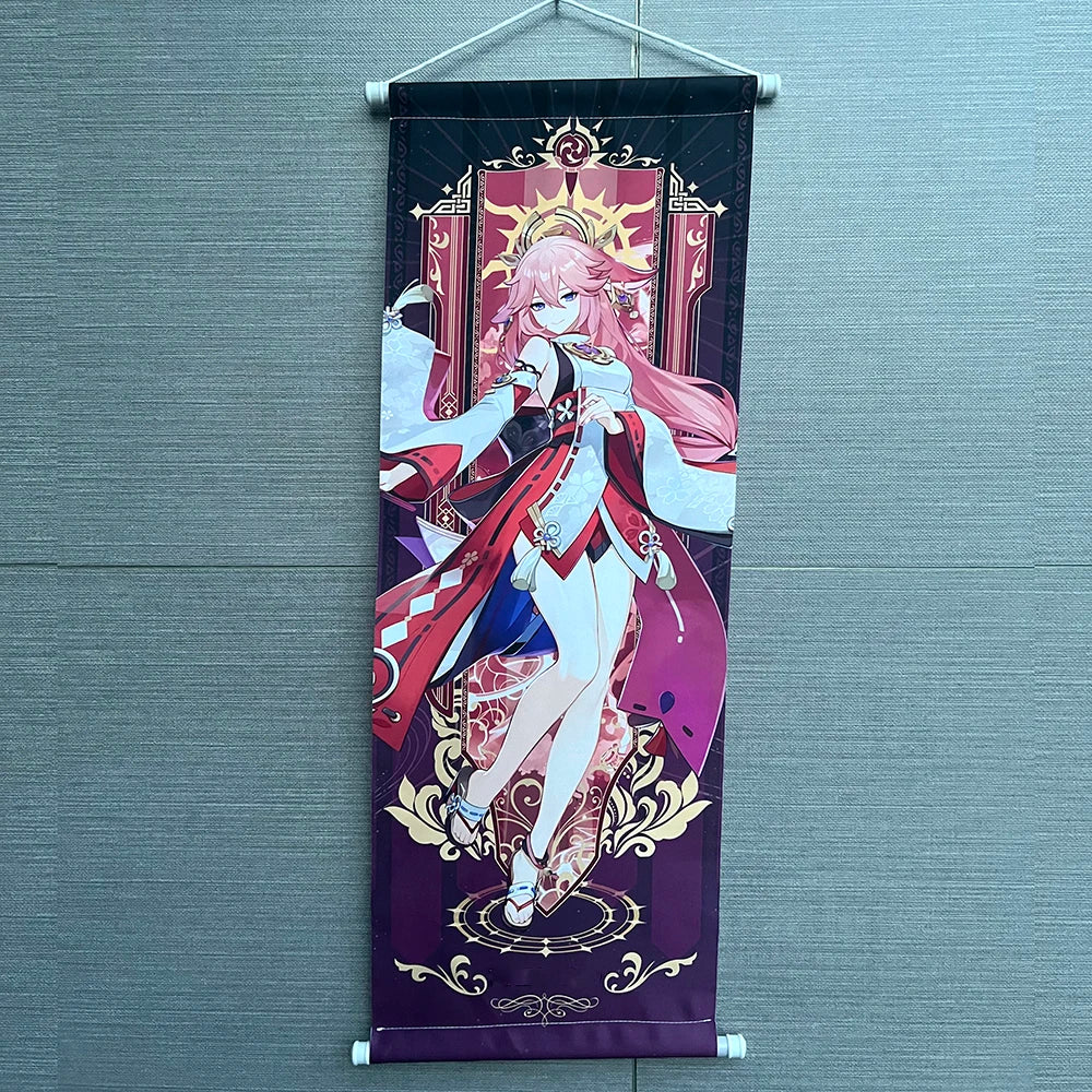 Hot Game Impact Scroll Canvas Cosplay Cartoon Heros Wall Hanging Poster Halloween Xmas Decor Fans Collection Students Gifts