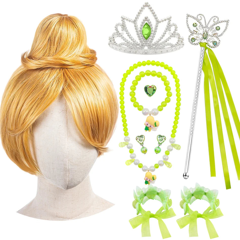 Girls Tinker Bell Dress With Wings Luxury Sequin Green Fairy Costume Halloween Fantasy Cartoon Outfits Green Princess Dress