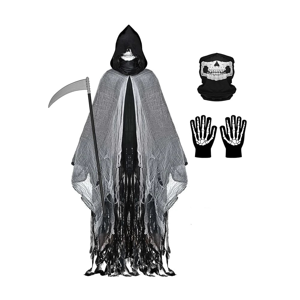 Adult Witch Halloween Cloak Skull Mask Costumes Vampire Hooded Cosplay Costume Scary Grim Reaper Dress Up Prank Horror Costume