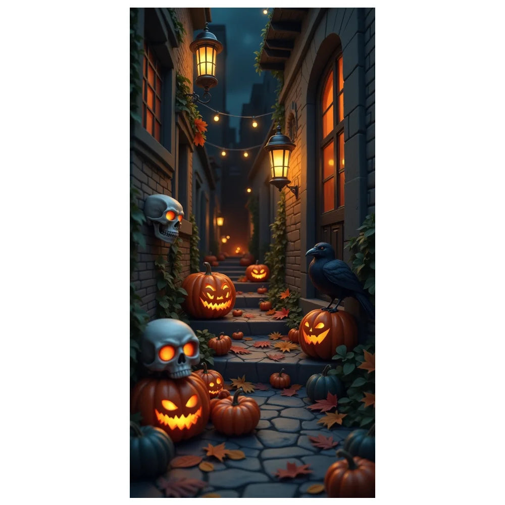 Halloween Door Decorations Horror Moon Night Dead Tree Scary Cemetery Pumpkins Door Cover Banner Halloween Front Door Porch Back