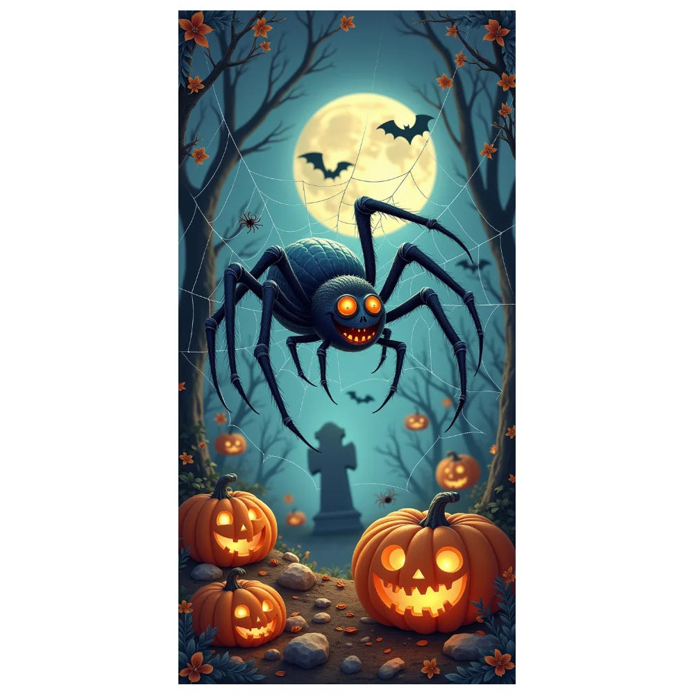 Halloween Door Decorations Horror Moon Night Dead Tree Scary Cemetery Pumpkins Door Cover Banner Halloween Front Door Porch Back