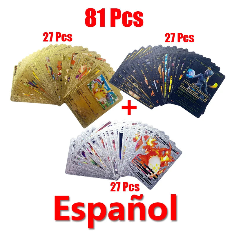 Pokémon Cards Pokemon Francaise Gold Cards Spanish English German Foil Gold Silve Cards Metalicas Charizard Vmax Gx Game Card