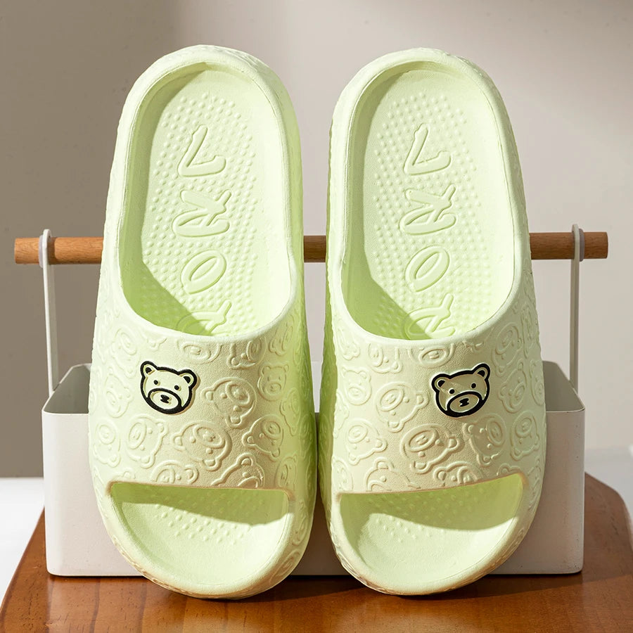Cute Bear Women Slippers Summer Indoor Soft Cartoon Sandals Bathroom Anti-slip Outdoor Comfy Men Leisure Shoes Couple