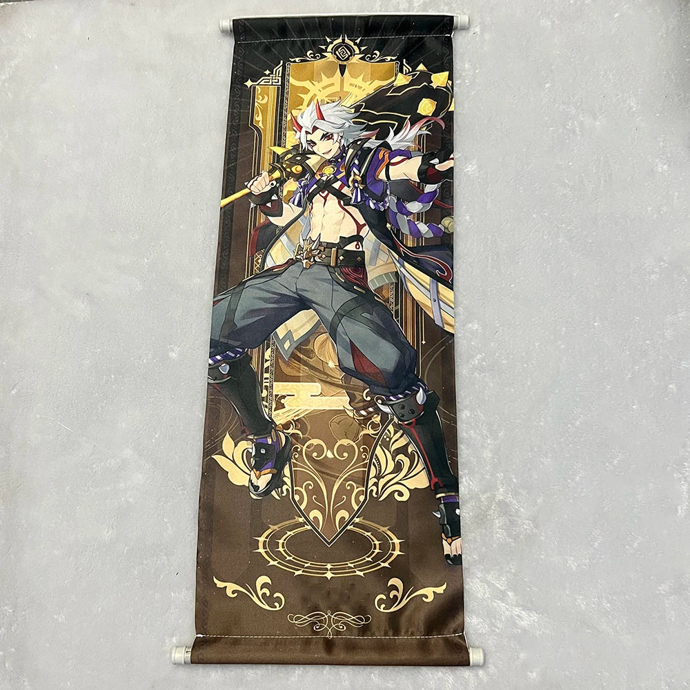 Hot Game Impact Scroll Canvas Cosplay Cartoon Heros Wall Hanging Poster Halloween Xmas Decor Fans Collection Students Gifts