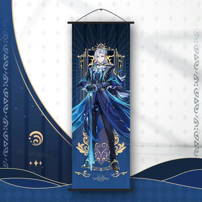 Hot Game Impact Scroll Canvas Cosplay Cartoon Heros Wall Hanging Poster Halloween Xmas Decor Fans Collection Students Gifts