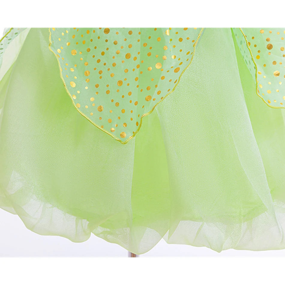 Halloween Tinker Bell Costume Girls Green Elf Fairy Dress Kids Sequin Green Mesh Puffy Ball Gown Children Dance Clothes