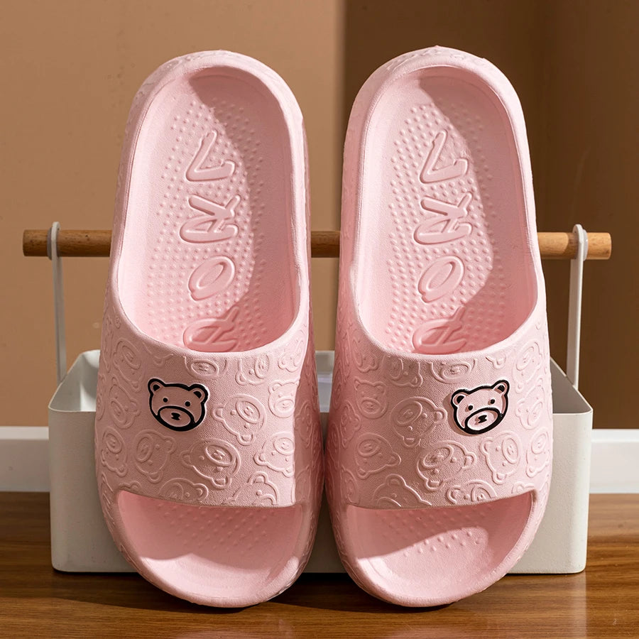Cute Bear Women Slippers Summer Indoor Soft Cartoon Sandals Bathroom Anti-slip Outdoor Comfy Men Leisure Shoes Couple