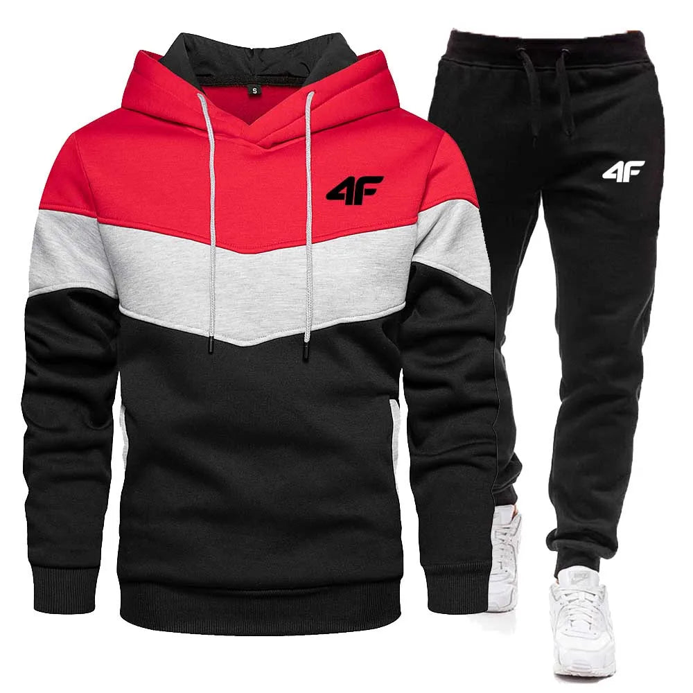 2-Piece Fleece Tracksuit for Men Thick Hoodies and Pants Warm Sportswear Suit Hip Hop Trend Clothing Winter and Fall