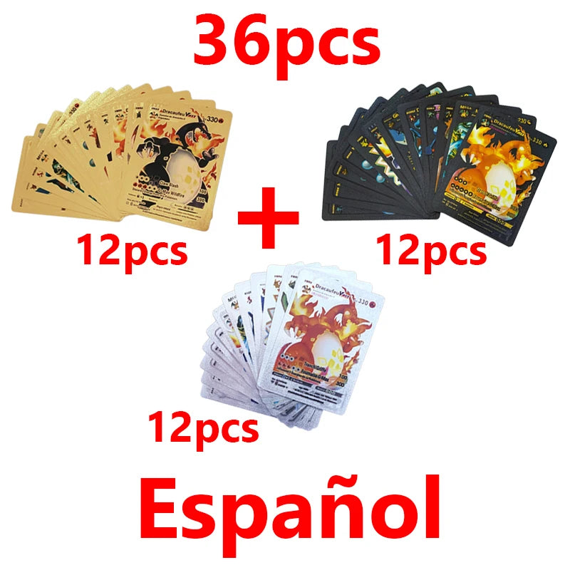 Pokémon Cards Pokemon Francaise Gold Cards Spanish English German Foil Gold Silve Cards Metalicas Charizard Vmax Gx Game Card