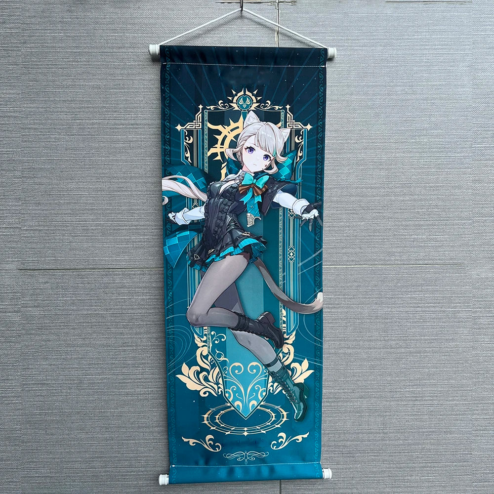 Hot Game Impact Scroll Canvas Cosplay Cartoon Heros Wall Hanging Poster Halloween Xmas Decor Fans Collection Students Gifts