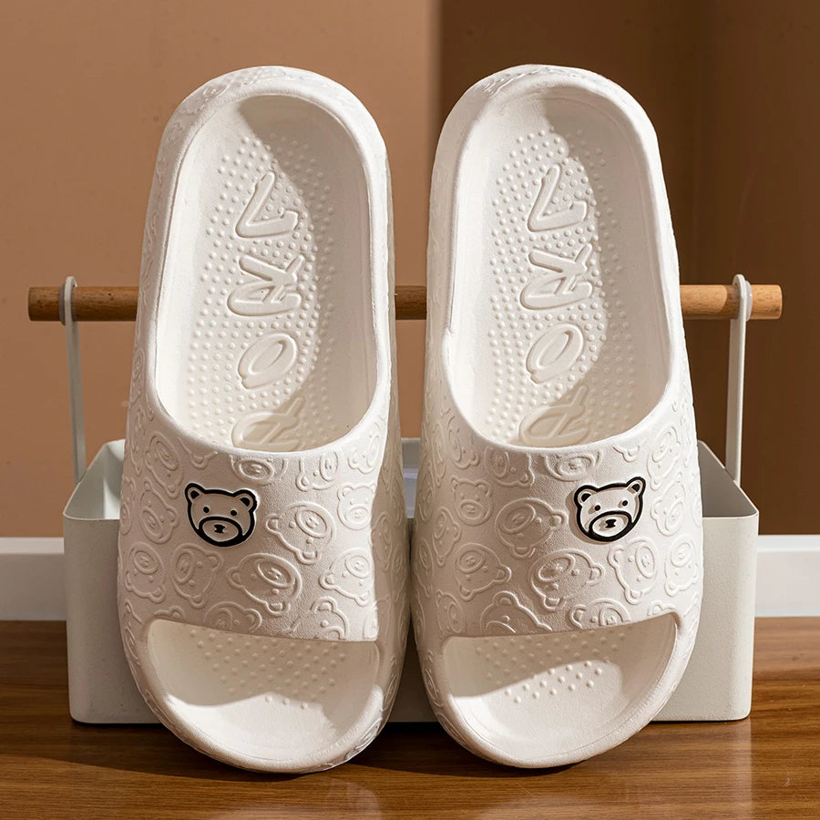 Cute Bear Women Slippers Summer Indoor Soft Cartoon Sandals Bathroom Anti-slip Outdoor Comfy Men Leisure Shoes Couple