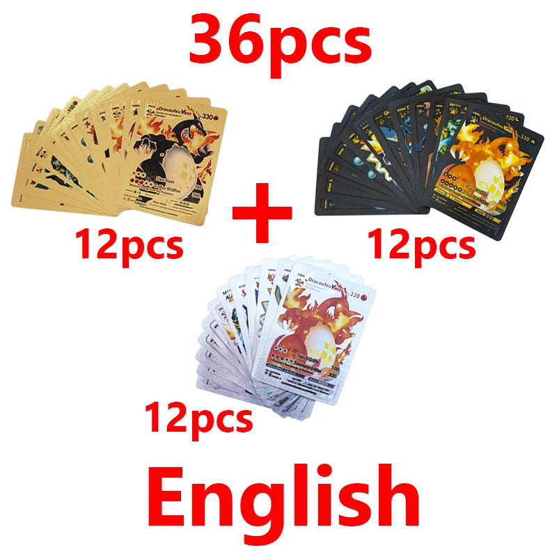 Pokémon Cards Pokemon Francaise Gold Cards Spanish English German Foil Gold Silve Cards Metalicas Charizard Vmax Gx Game Card