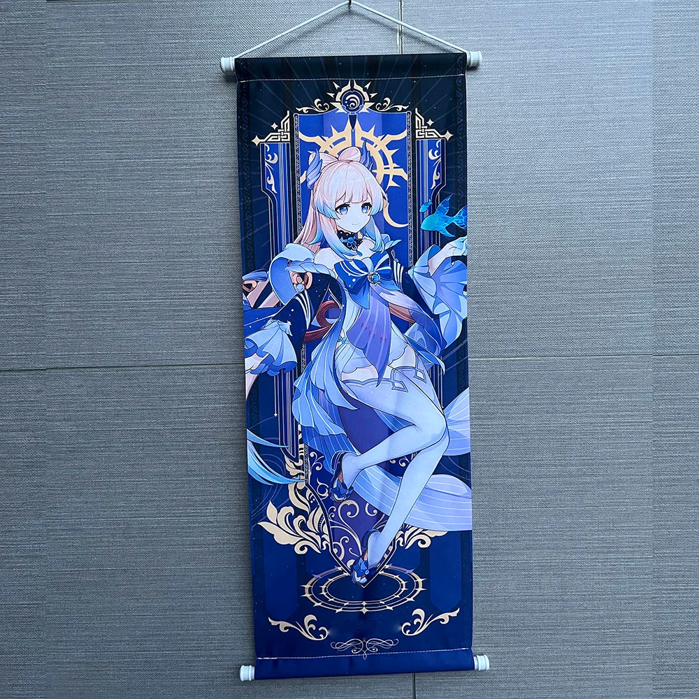 Hot Game Impact Scroll Canvas Cosplay Cartoon Heros Wall Hanging Poster Halloween Xmas Decor Fans Collection Students Gifts