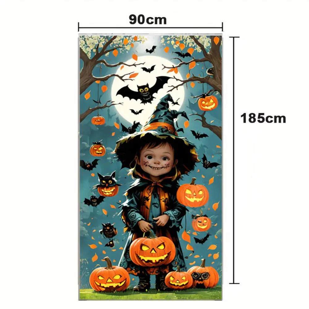 Halloween Door Decorations Horror Moon Night Dead Tree Scary Cemetery Pumpkins Door Cover Banner Halloween Front Door Porch Back