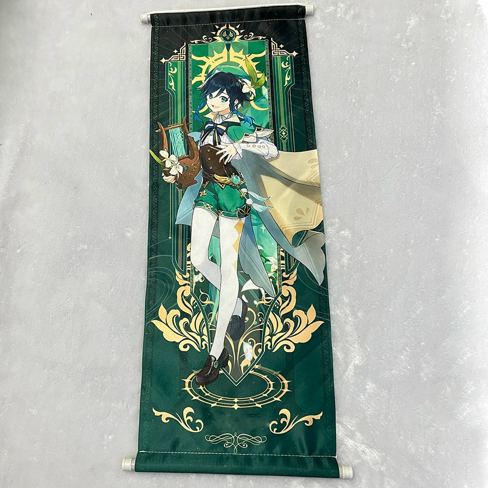 Hot Game Impact Scroll Canvas Cosplay Cartoon Heros Wall Hanging Poster Halloween Xmas Decor Fans Collection Students Gifts