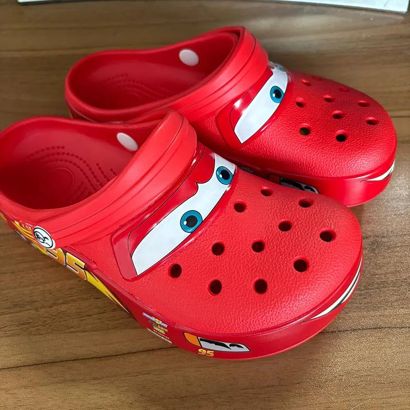 Cartoon Disney Pixar Lightninged Mcqueens Solid Waterproof Slippers Outdoor Sandals Casual Breathable Ankle-wrap EVA Shoes Gift