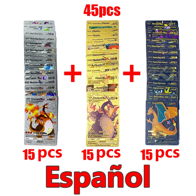 Pokémon Cards Pokemon Francaise Gold Cards Spanish English German Foil Gold Silve Cards Metalicas Charizard Vmax Gx Game Card