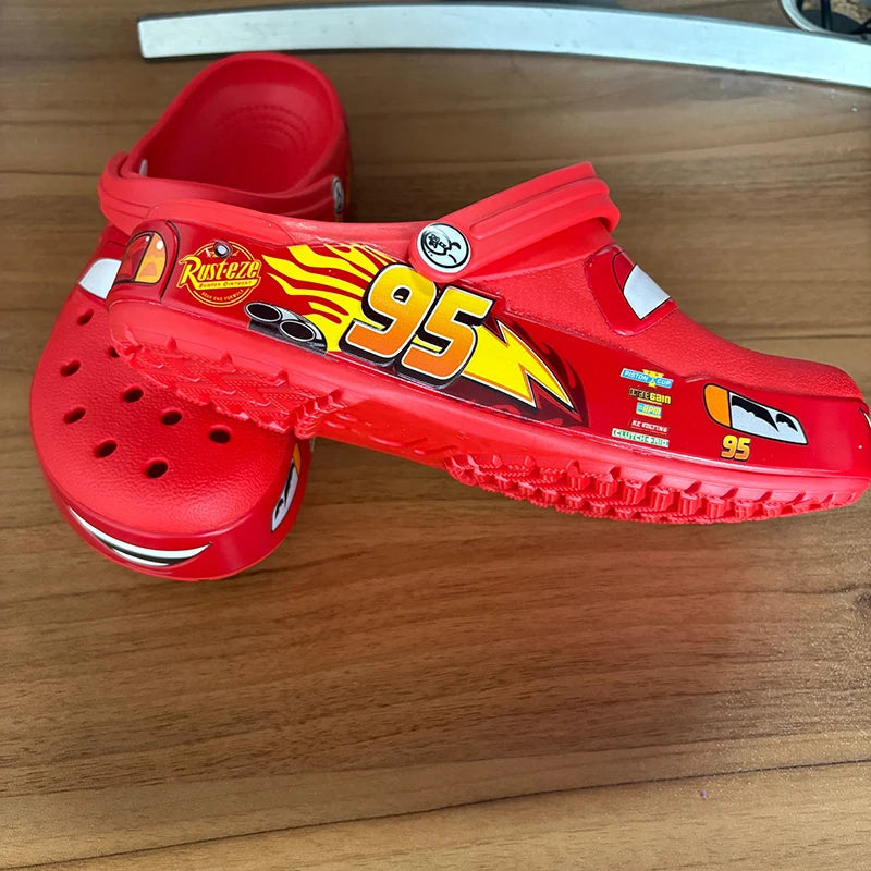 Cartoon Disney Pixar Lightninged Mcqueens Solid Waterproof Slippers Outdoor Sandals Casual Breathable Ankle-wrap EVA Shoes Gift