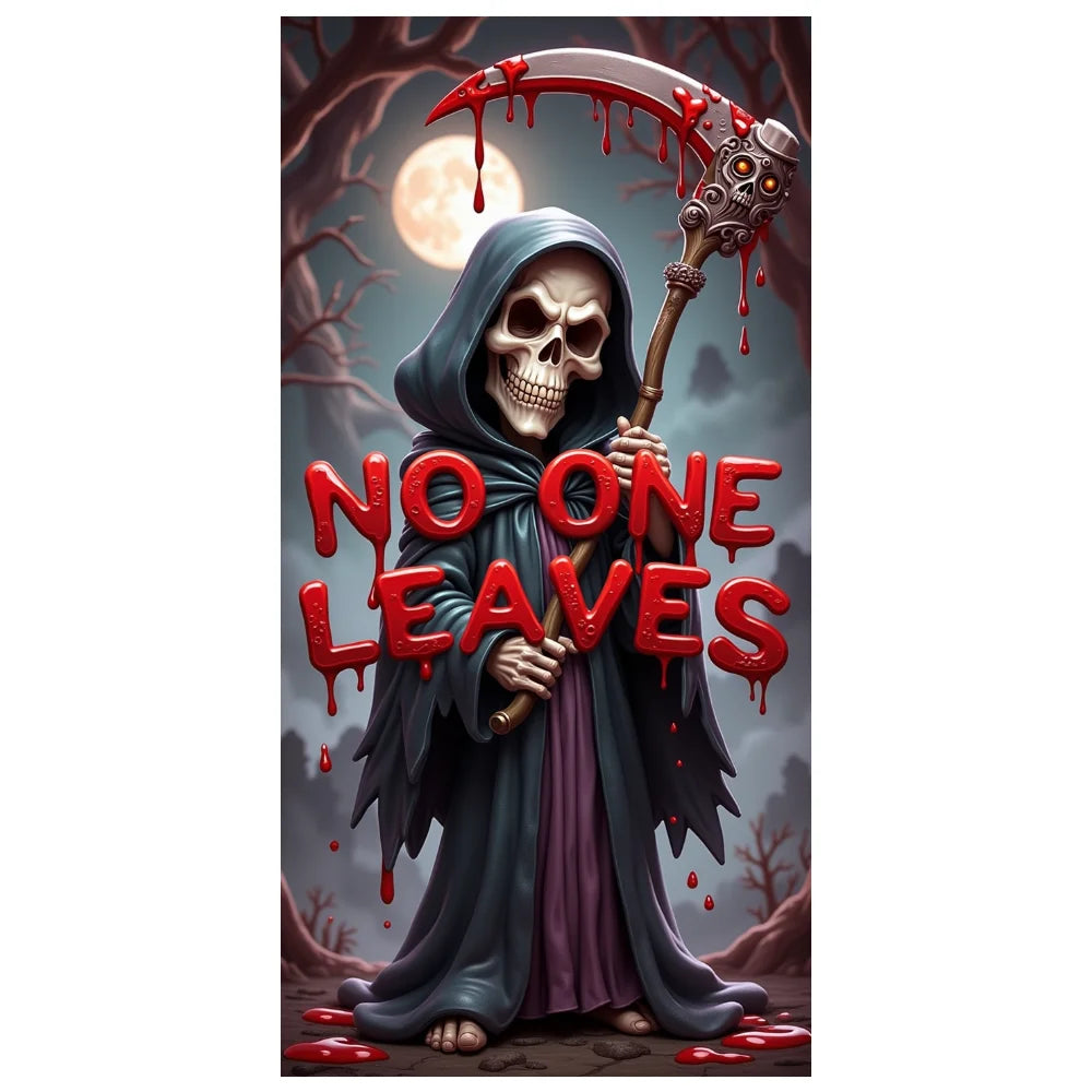 Halloween Door Decorations Horror Moon Night Dead Tree Scary Cemetery Pumpkins Door Cover Banner Halloween Front Door Porch Back