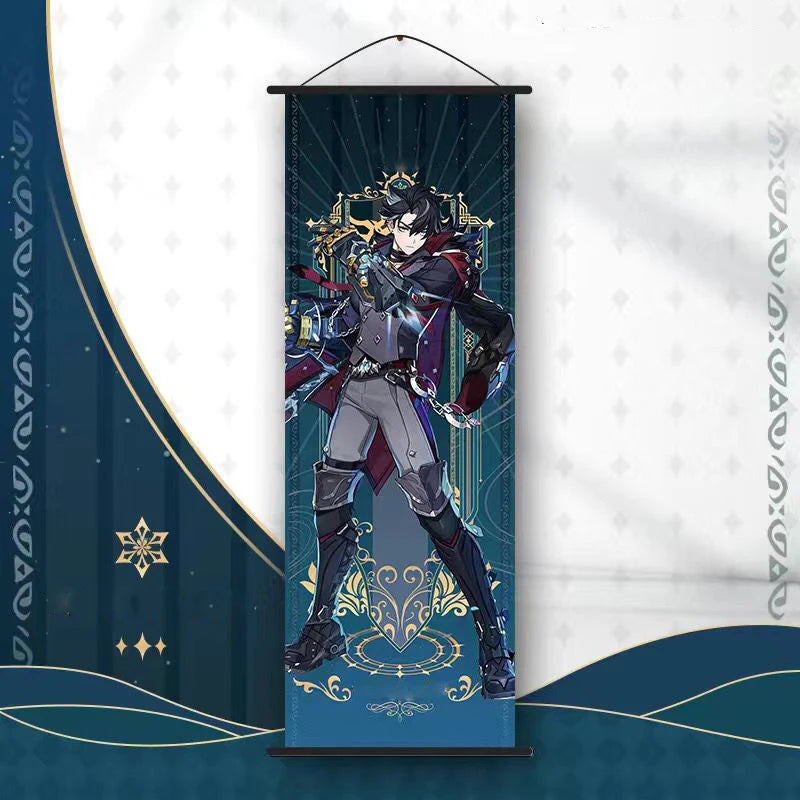 Hot Game Impact Scroll Canvas Cosplay Cartoon Heros Wall Hanging Poster Halloween Xmas Decor Fans Collection Students Gifts
