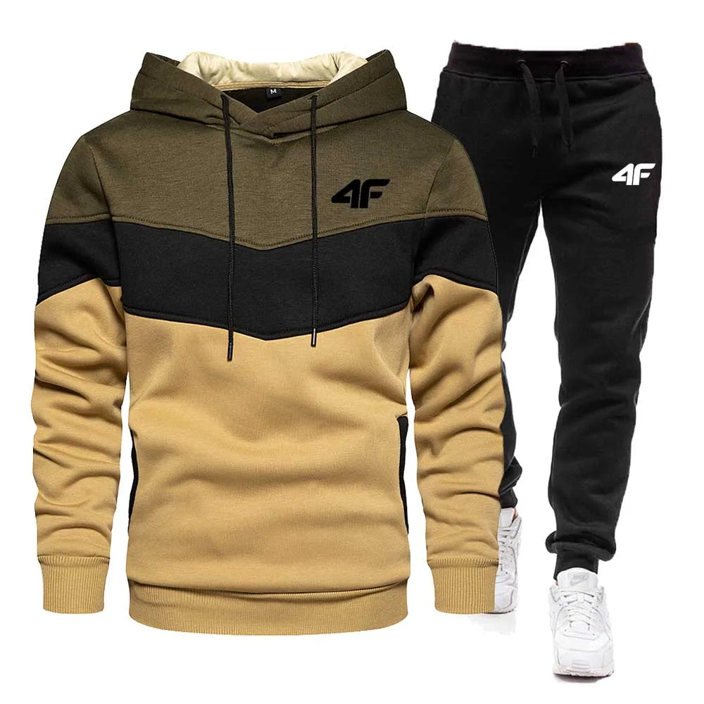 2-Piece Fleece Tracksuit for Men Thick Hoodies and Pants Warm Sportswear Suit Hip Hop Trend Clothing Winter and Fall